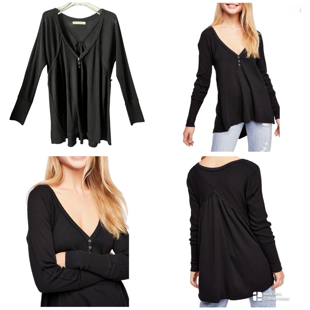 Free People We The Free Citrine Long Sleeves Thermal Top Henley-style Tunic